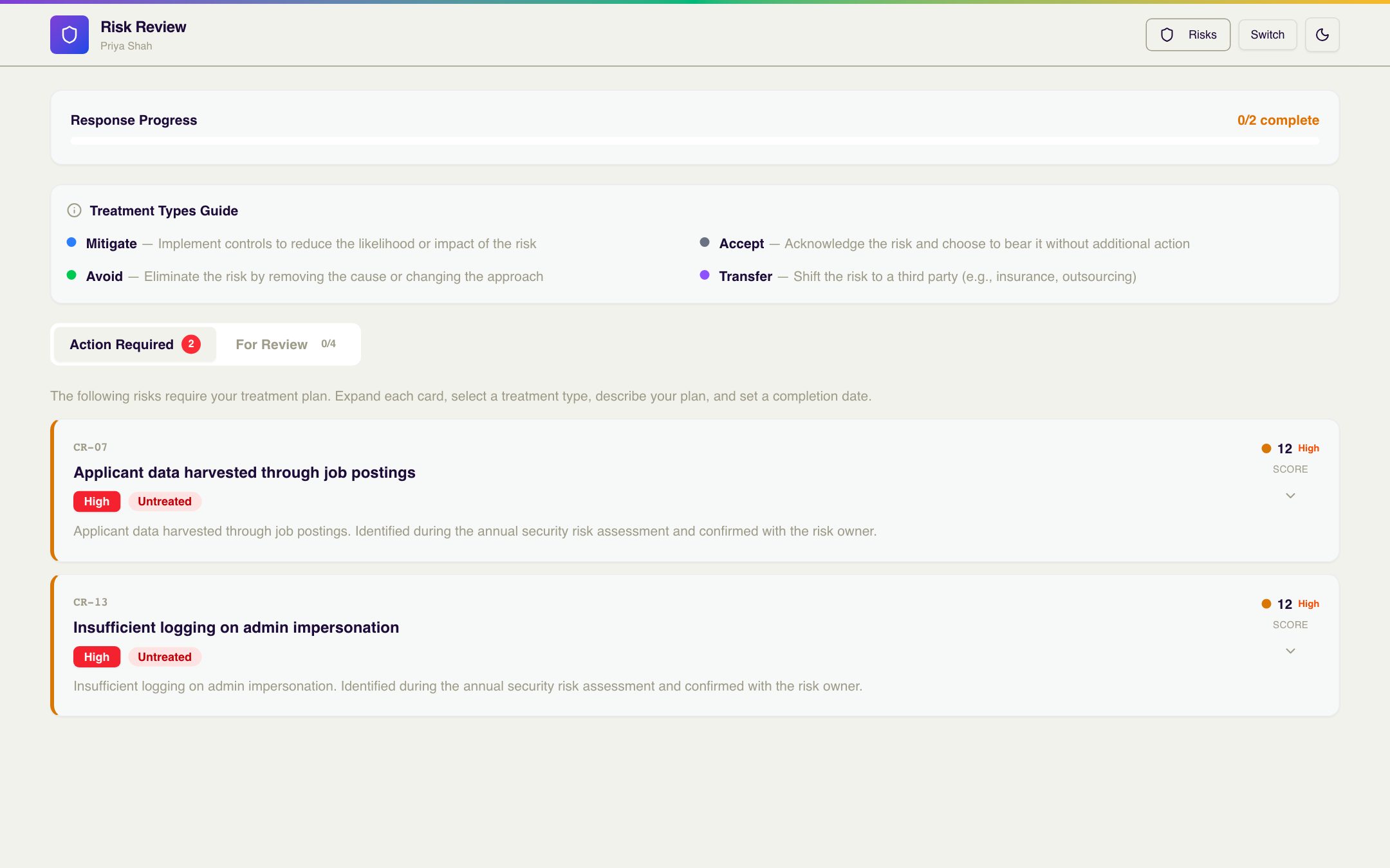 Owner risk review